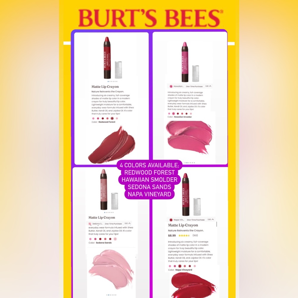 Burt's Bees Lip Crayon Choose Shade: Redwood Forest / Hawaiian Smolder / Sedona